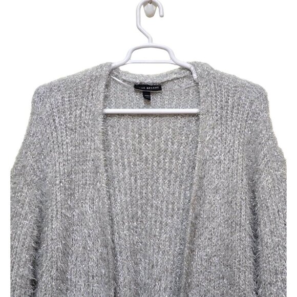 Lane Bryant Silver Open-Front Metallic Eyelash Cardigan Sz 22/24 - Picture 3 of 11